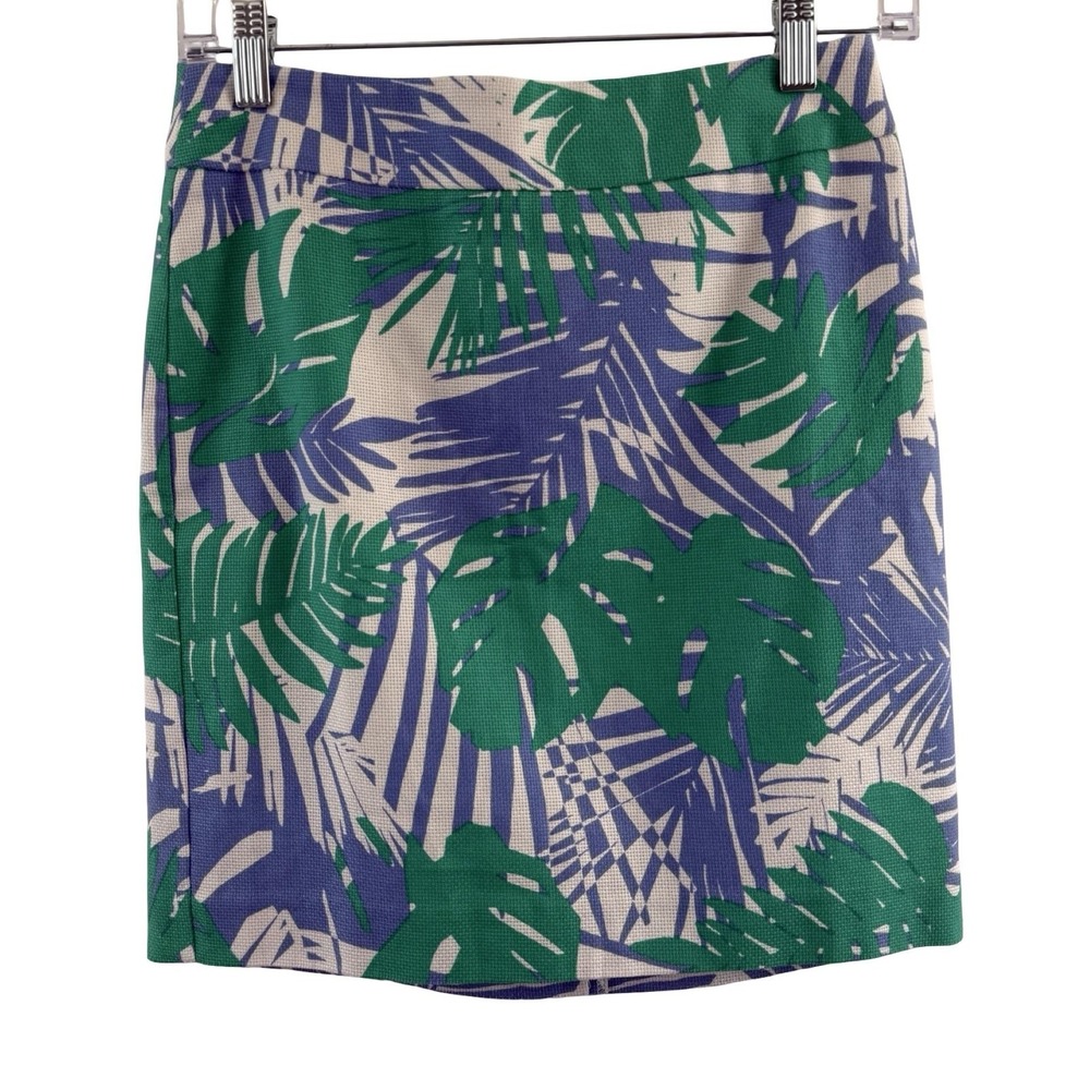 LOFT Petites Tropical Palm Leaf Pencil Skirt 00P Coastal Resort Preppy Tropical